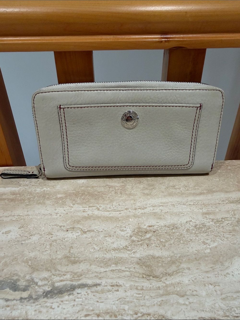 Coach Cream Zip Around Wallet with Front Snap Pocket